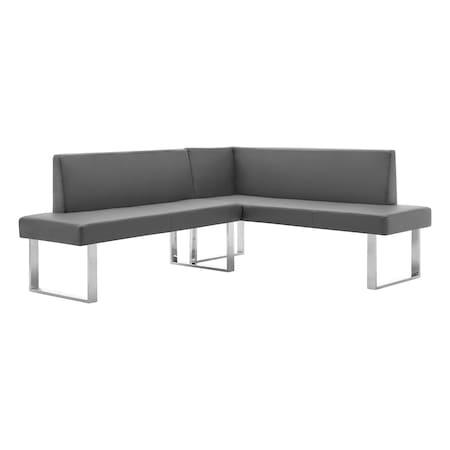 Armen Living Amanda Contemporary Nook Corner Dining Bench in Gray Faux Leather and Chrome Finish LCAMCOGRSF
